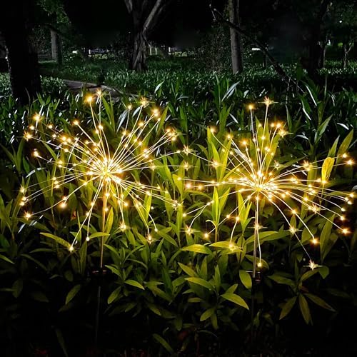 JJGoo Solar Firework Lights, 4 Pack 120 LEDs 2 Lighting Modes Solar Garden Lights Outdoor Waterproof for Yard Patio Walkway Pathway Party Wedding Christmas Decorative - Warm White - Image 6