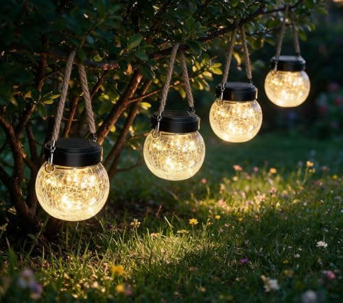ROSHWEY 4 Pack M Size Solar Lantern Gifts for Women, Hanging Garden Decor Solar Lights Outdoor Waterproof with 15 LED for Halloween Christmas Easter Gift by ROSHWEY