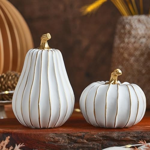 FESTGLOX Pumpkin Fall Decor, White Gold Pumpkin for Thanksgiving Decoration by FESTGLOX