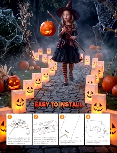 14.5Ft Halloween Pathway Lights with 7 Flickering Flame Pumpkin - Image 6