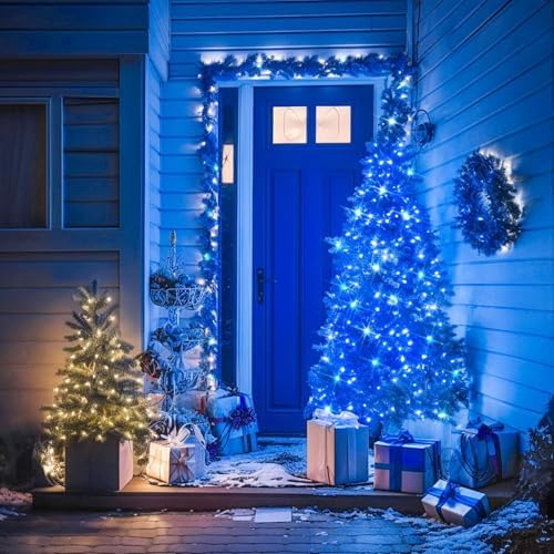 LAMPHOME 165FT 500 LED Blue Christmas Lights,16 Modes Connectable Fairy String Lights, Plug in Indoor Outdoor Blue Lights for Xmas Tree, Party, Garden, Hanukkah, Independence Day Patriotic Patio Decor - Image 5