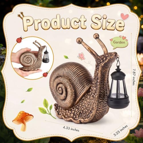 Capoda Solar Snail Statue 8" Garden Resin Retro Snail Figurine Holding Lantern with Solar LED Lights Decorations for Table Outdoor Yard Patio Lawn Porch Decor - Image 2