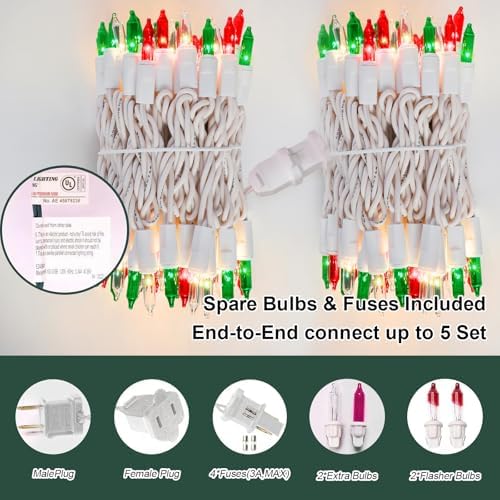 LAMPHOME Super-Bright Extendable Red Green Clear Christmas Lights Decoration 100Lights 19.6ft UL Certified Mini Bulb String Lights for Outdoor Christmas Tree Garden Patio Wedding Decor - Image 2