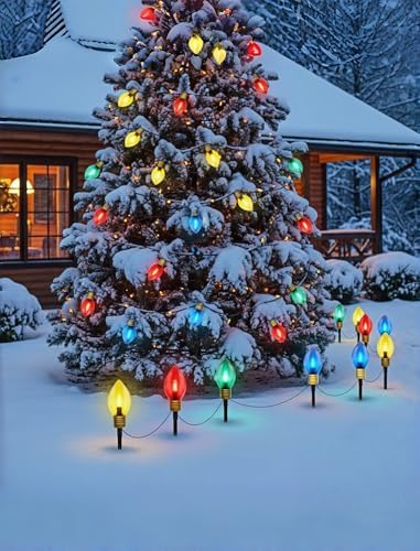 2 Pack 7FT LED Jumbo C9 Christmas Lights Pathway,4 Christmas Walkway Lights with Pathway Marker Stakes,Jumbo Clear Multicolor Big Light Bulb for Driveways Garden Holiday Christmas Decor - Image 4
