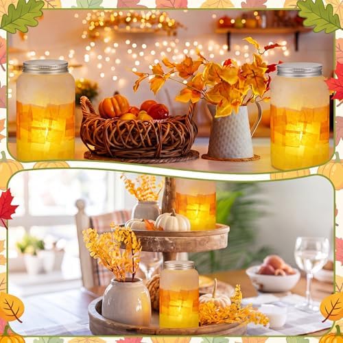 Qinyoung 12 Pcs Fall Crafts Candy Corn Mason Jar Crafts with LED Light - Image 4