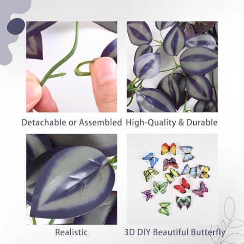 BLEUM CADE Fake Hanging Plants, 2pcs Artificial Hanging Plant, Faux Deep Purple Vines Hanging Plant for Wall Home Living Room Indoor Outdoor Halloween Decor (No Baskets) - Image 7