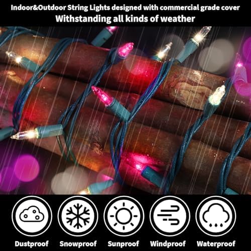 LAMPHOME Pink Clear Christmas Valentine's String Lights 100 Mini Incandescent Fairy Light Decor 20 Ft Green Wire Indoor & Outdoor Party Patio Bedroom, Xmas Tree Garland Easter Holiday Decoration - Image 5