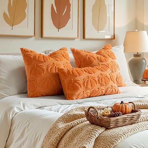 MIULEE Fall Pillow Covers Pumpkin Fall Decor 22x22 Orange - Image 4
