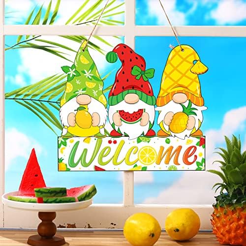 Summer Welcome Sign Wooden Fruit Gnome Hanging Sign Holiday Door Sign with Ropes Hanging Decoration with Lemon Watermelon for Summer Front Door Porch Farmhouse Outdoor Home Decor (Gnome Fruit) - Image 4