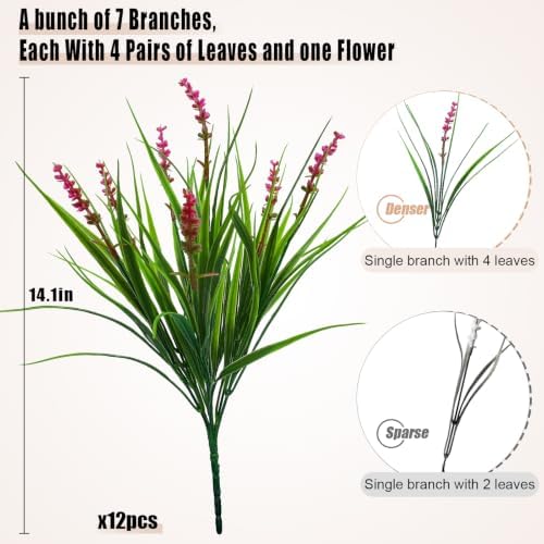 alyptus 12 Bundles Artificial Plants Outdoor Fake Monkey Grass with Flowers for Pot Garden Verandah Decor (Pink Flowers) - Image 2
