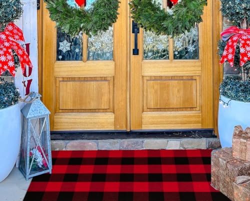 Christmas Buffalo Plaid Outdoor Rug 2'x4.3'Red and Black Front Porch Rug - Image 7