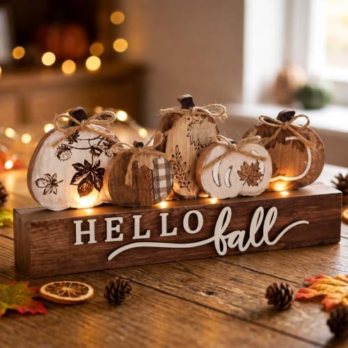 Chunful Lighted Pumpkins Teble Decor Rustic Fall Tabletop Sign by Chunful