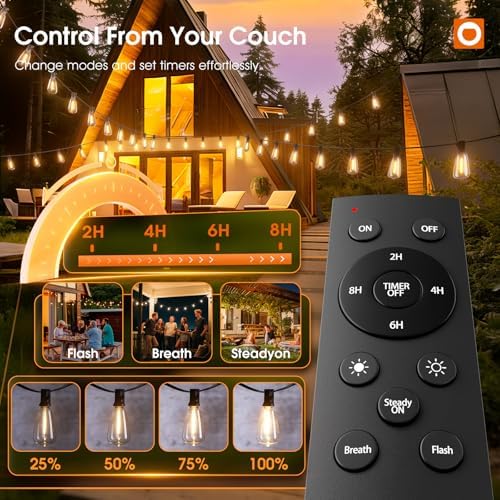addlon 200FT(50*4) Outdoor String Lights with Remote LED Edison Waterproof - Image 2