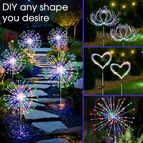 HPUFKOT Solar Garden Lights Outdoor,Waterproof Garden, 2PC 200 LED Twinkling Firework Lights Decorative with 8 Modes,Decor for Yard Patio Pathway Lawn for Yard Outside Fairy Decorative - Image 4