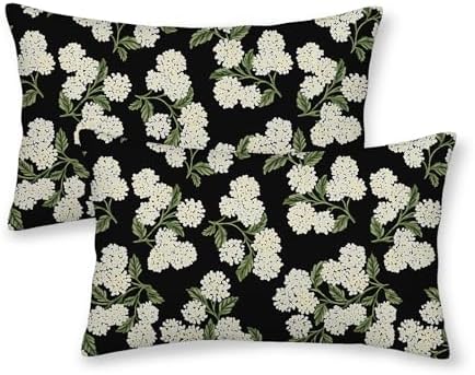 Black Spring Pillow Covers 12x20 Inch 2 Pcs Green Hydrangea Flower Decor Throw Pillows Vintage Floral Seasonal Summer Outdoor Decoration Pillowcase Linen Cushion Cover for Couch Sofa by DAFENA