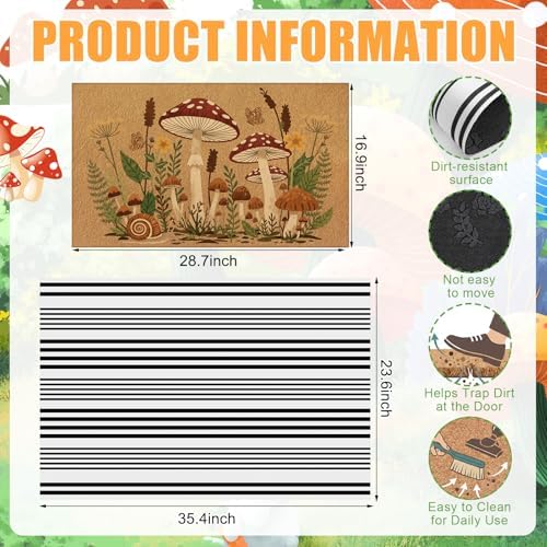Drydiet 2 Pcs Fall Mushroom Woodland Door Mat Set, Autumn Cottagecore Decor - Image 2