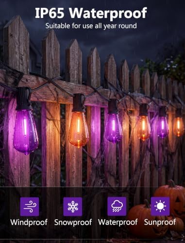 GOOTHY LED Outdoor Halloween Orange and Purple String Lights 10Ft Halloween Decorations Lights with 11 Shatterproof Bulbs, Hanging Patio Lights Outdoor Waterproof for Party Backyard Garden Decor - Image 3