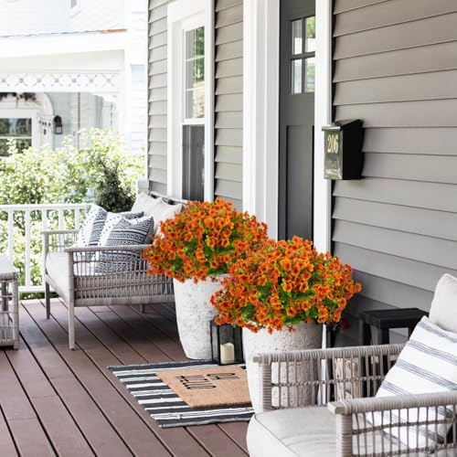 Grunyia Artificial Fake Flowers for Outdoor Spring Decoration, 16 Bundles Faux Silk Colorful Daisy UV Resistant Realistic for Outside Porch Patio Home Yard Garden Planters Pots Window Box (Orange) - Image 4