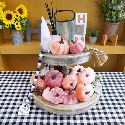 Winlyn 16 Pcs Assorted Artificial Velvet Pumpkins Blush Coral Pink Peach Cream Decorative Fabric Foam Pumpkins for Fall Wedding Baby Shower Thanksgiving Pastel Halloween Wreath Table Décor - Image 7
