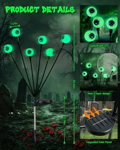 Solar Halloween Decorations Outdoor 6 Pack 36 LED Green Solar Eyeball Light - Image 4