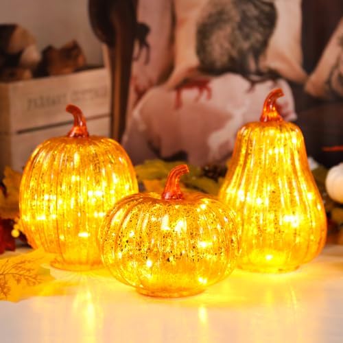 Bdor Mercury Glass Pumpkin Light, Fall Harvest Thanksgiving Halloween Decor - Image 6