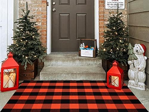 Fall Plaid Area Rug 3x5 Ft, Orange and Black Buffalo Check Large Farmhouse Cotton Rug, Hand-Woven Washable Indoor Outdoor Carpet for Halloween Thanksgiving Autumn Porch Patio Decor - Image 3