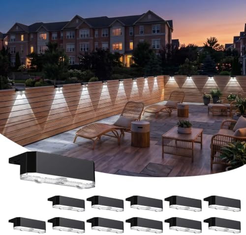 Peasur 12 Pack Solar Fence Lights Outdoor, Deck Light Solar Powered, IP65 Waterproof Led Riling Solar Lights for Outside Step Yard, Cool White by Peasur