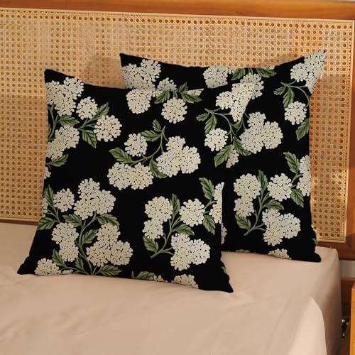 Black Spring Pillow Covers 16x16 Inch 2 Pcs Green Hydrangea Flower Decor Throw Pillows Vintage Floral Seasonal Summer Outdoor Decoration Pillowcase Linen Cushion Cover for Couch Sofa - Image 2