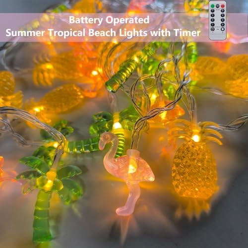 Summer Tropical Beach String Lights Battery Operated 15.3Ft 30 LED Flamingo Pineapple Palm Tree Fairy Lights with Timer, Outdoor Tropical Hawaiian Light for Beach Wedding Pool Garden Party Decor - Image 3