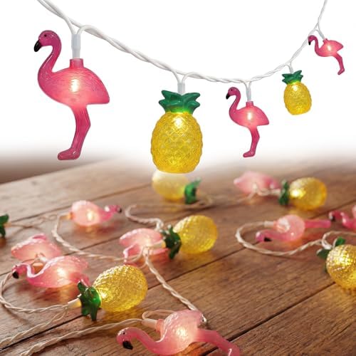 8.5FT Flamingo Pineapple Summer String Lights, Boho Tropical Tiki Summer Decorative String Lights with 10 LED Bulbs, Connectable Outdoor Indoor Decor for Hawaiian Luau, Pool Party, Patio, Beach by SUNSGNE