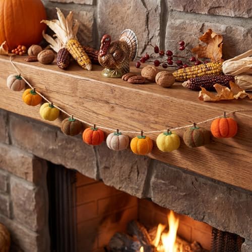 Yinder 8.2 ft Fall Pumpkin Felt Garland Autumn Decoration for Home Hanging Felt Pumpkin Banner Harvest Thanksgiving Garland Halloween Party Decor for Mantel Fireplace Farmhouse by Yinder