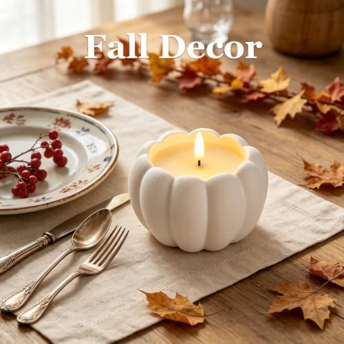 Fall Decor, Fall Decorations for Home - Terracotta Flameless Pumpkin Candle - Image 2