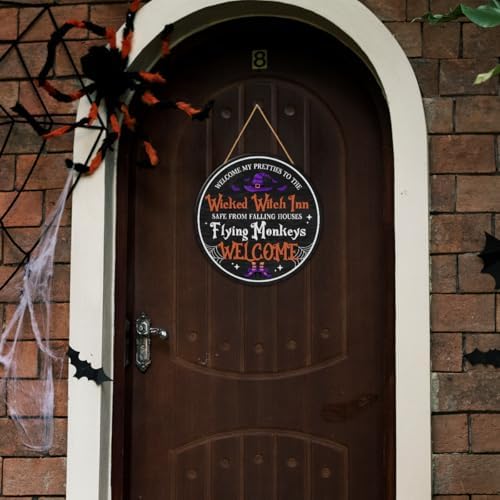 Halloween Witch Door Decor Halloween Witch Welcome Sign Wooden Hanger for for Front Door Porch Wall Indoor Home Office Kitchen Decor - Image 3