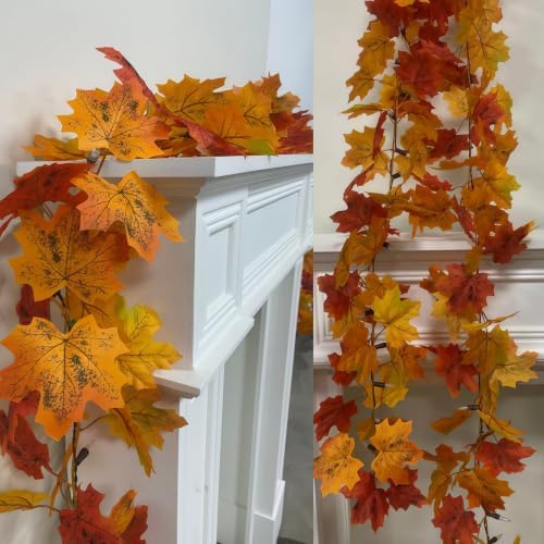 2Pack Fall Garland with Lights Battery Operated,9.8FT 50 Orange Bulbs Lighted Fall Leaves Garland,Fall Decorations for Home Thanksgiving,Halloween,Fireplace，Mantel,Porch,Table Decor Indoor Outdoor - Image 4
