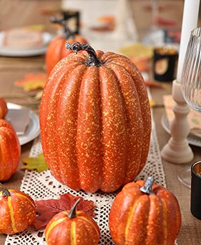 Lvydec Artificial Pumpkins Set Harvest Decoration, 7pcs Assorted Size Orange Pumpkins Realistic Large Pumpkins for Halloween Thanksgiving Autumn Festive Party Supplies (Orange) - Image 6
