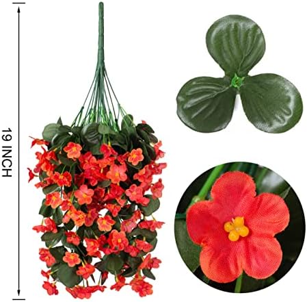 Artificial Fake Fall Hanging Flowers Plants for Outdoor Outside, 2PCS Faux Silk Orange Daisy Mums Trailing Vines UV Resistant Realistic Orchid for Autumn Front Door Porch Planter Patio Garden - Image 4