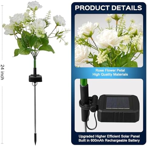 TANSOREN 2 Pack Solar Garden Lights Outdoor, Colorful LED Waterproof Solar Powered Rose Flowers Landscape Lights for Outside Yard, Patio, Pathway Decorative, Décor, Gifts, Two Lighting Modes - Image 4