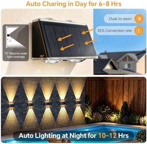 LANSOW Solar Fence Lights Outdoor 16 Pack, Fence Lights Solar Powered Waterproof, 10-Mode Warm/Cool/Neutral White & RGB, Up-Down Led Wall Lights Dusk to Dawn Decor for Yard, Deck, Patio, Pool, Railing - Image 4