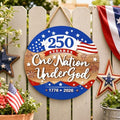 JarThenaAMCS 250th Anniversary Welcome Door Sign Patriotic 3D Wooden Hanging Sign American Flag Fireworks Round Door Hanger for 4th of July Independence Memorial Day Home Wall Decorations, 12 Inch by JarThenaAMCS