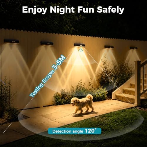 kolpop Warm White Solar Fence Lights Outdoor,8 Pack Fence Lights Solar Powered with Motion Sensor,IP65 Waterproof,3 Modes LED Solar Lights for Patio,Backyard,Railing,Wall,Nighttime,Party,Pool - Image 6