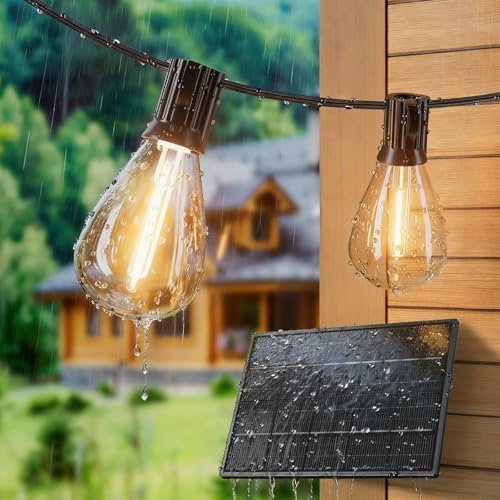 100FT Solar String Lights Outdoor Waterproof, 35+1 LED Shatterproof Bulbs Solar Powered with Remote & USB Port, 3 Light Modes Dimmable Patio Lights for Backyard, Garden, Camping - Image 2