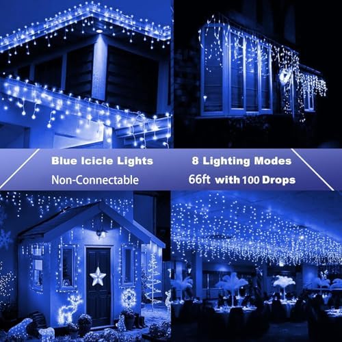 Joomer 66FT Christmas Icicle Lights Outdoor Non-Connectable Blue - Image 5