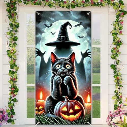 BlissYard Halloween Door Banner Black Cat 35x71 Inch Polyester by BlissYard