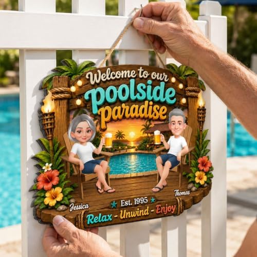 Personalized Welcome To Our Poolside Paradise Summer Wood Sign, Relax Enjoy Sipping Grilling Chilling Sign, Gift For Couple, Husband, Wife, Summer Porch, Patio, Bar Decoration - Image 6