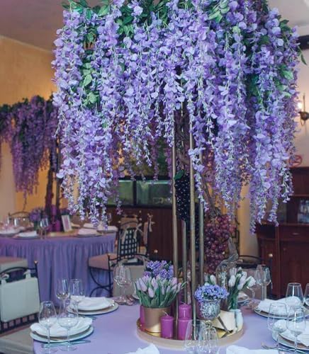 108pcs Artificial Wisteria Flowers 3.6 Feet/Piece Purple Dense Artificial Fake Wisteria Vine Ratta Hanging Garland Silk Flowers String Home Party Wedding Decor（Purple-Dense） - Image 6
