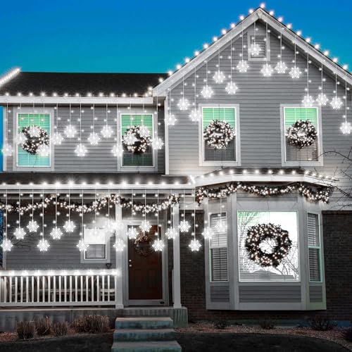 Christmas White Icicle Lights with Snowflake, 150 LED Curtain Lights with 8 Lighting Modes, Plug in Twinkle Lights for Home Christmas Wedding Party Decoration - Image 7