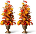 Glitzhome 2 Pcs Fall Maple Trees with Lights & Timer, 36''H Lighted Artificial Urn Potted Porch Tree with 20 Warm White LEDs, Decorative Fall Front Door Trees for Outdoor Indoor Porch Entryway by Glitzhome