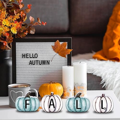 YUJUN 4 Pieces Fall Pumpkin Wooden Signs Decoration,Blue Autumn Tiered Tray Pumpkin Tabletop Decor for Thanksgiving Fall Home Kitchen Harvest Party Decor Supplies - Image 7
