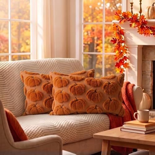 Fall Pillow Covers Pumpkin Fall Decor 12x20 Set of 2 Caramel - Image 4