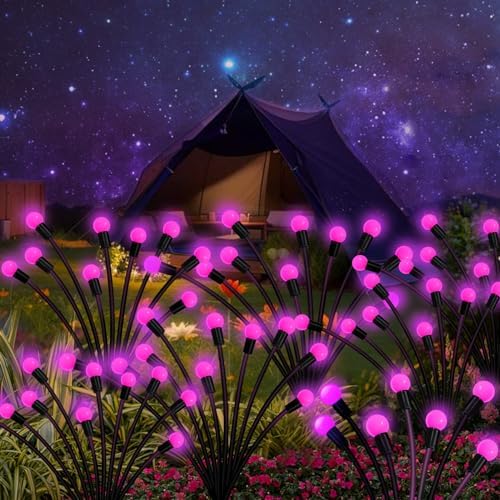 Kohlrabi Solar Garden Lights Outdoor, 6 Pack 48 LED Pink Firefly Lights Waterproof, Sway by Wind, Solar Swaying Light for Yard Patio Backyard Garden Planter Flower Bed Pathway Outdoor Decoration - Image 6